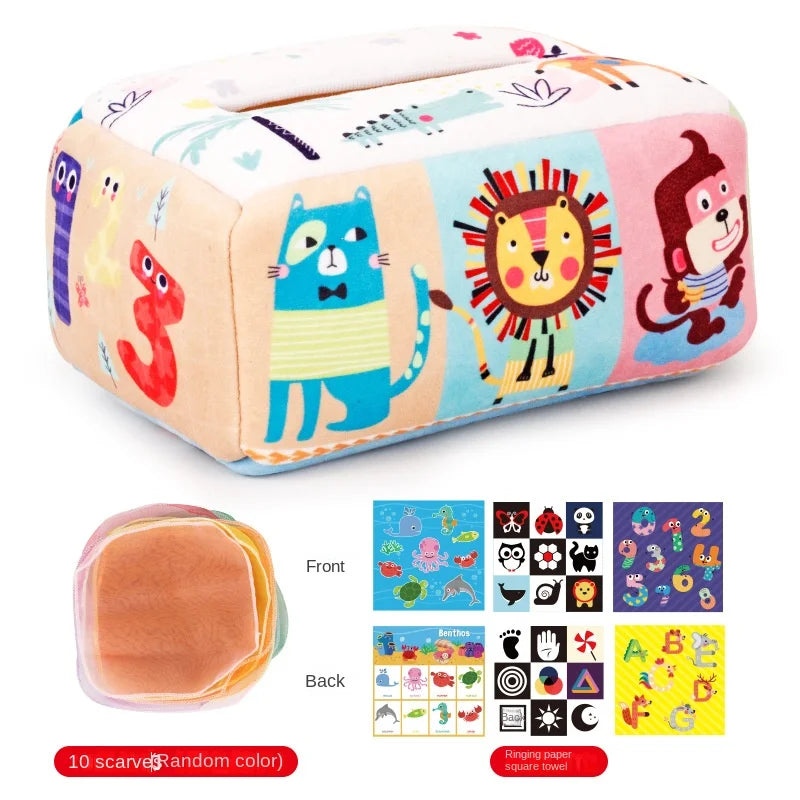 Baby Montessori Toy,Magic Tissue Box,Educational Learning Activity Sensory Toy for Kids Finger Exercising Busy Board Baby Game