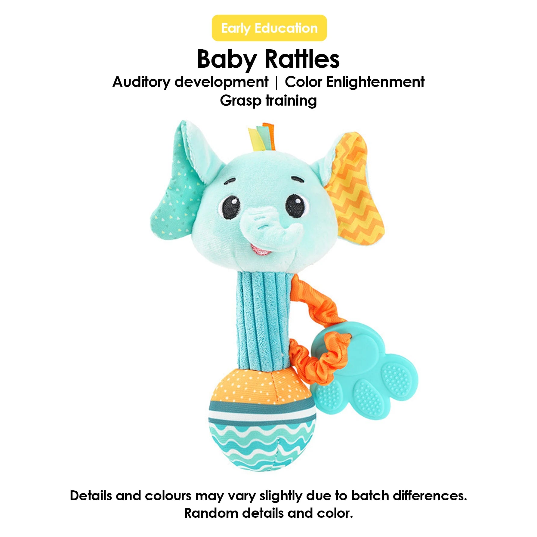 1Pcs 0-6 Months Dental Gum Hand Grip Plush Doll Can Bite Practice Grasping Parent Baby Interactive Puzzle Rattle Soothing Toy