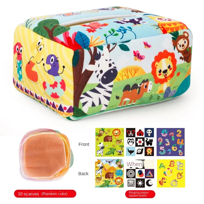 Baby Montessori Toy,Magic Tissue Box,Educational Learning Activity Sensory Toy for Kids Finger Exercising Busy Board Baby Game