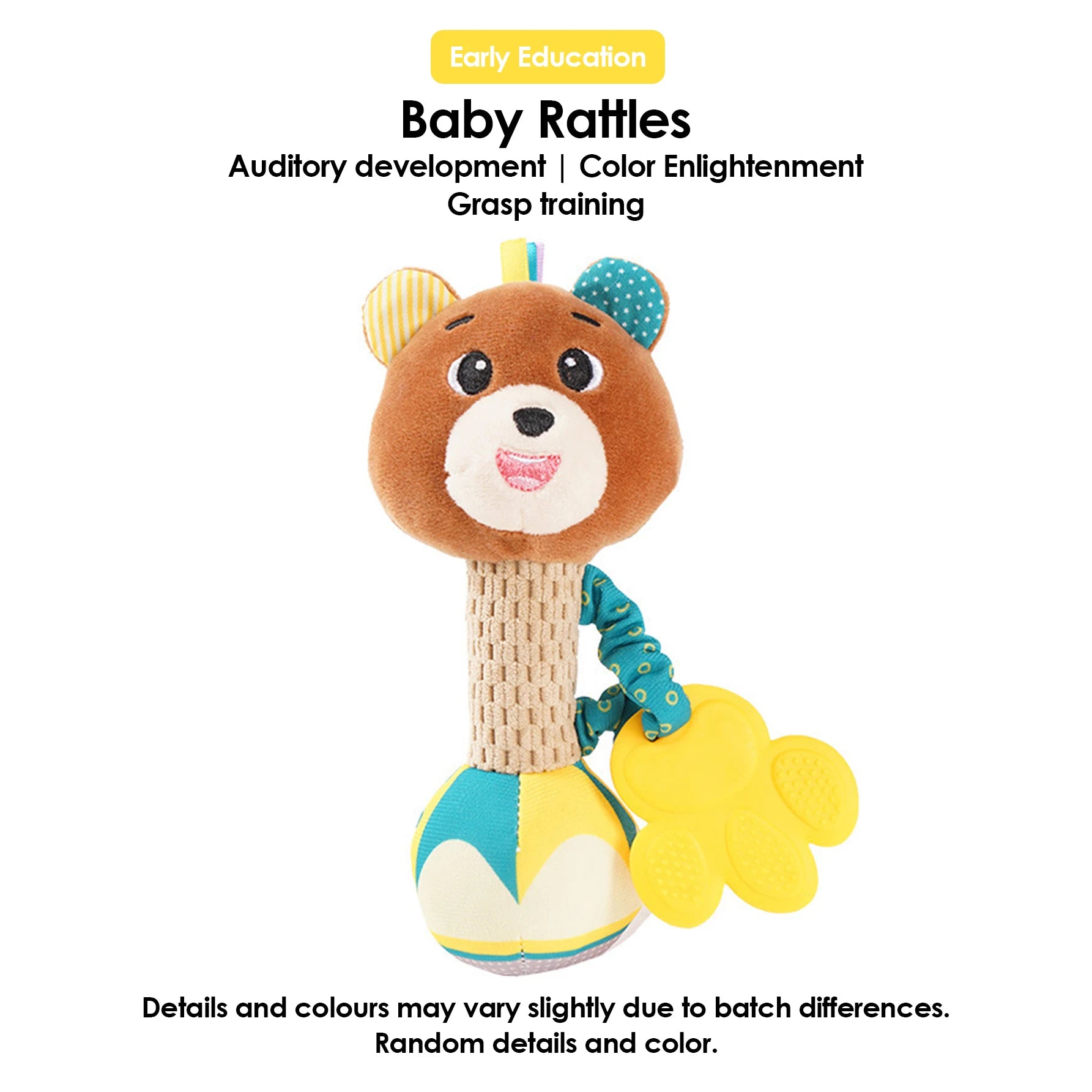 1Pcs 0-6 Months Dental Gum Hand Grip Plush Doll Can Bite Practice Grasping Parent Baby Interactive Puzzle Rattle Soothing Toy