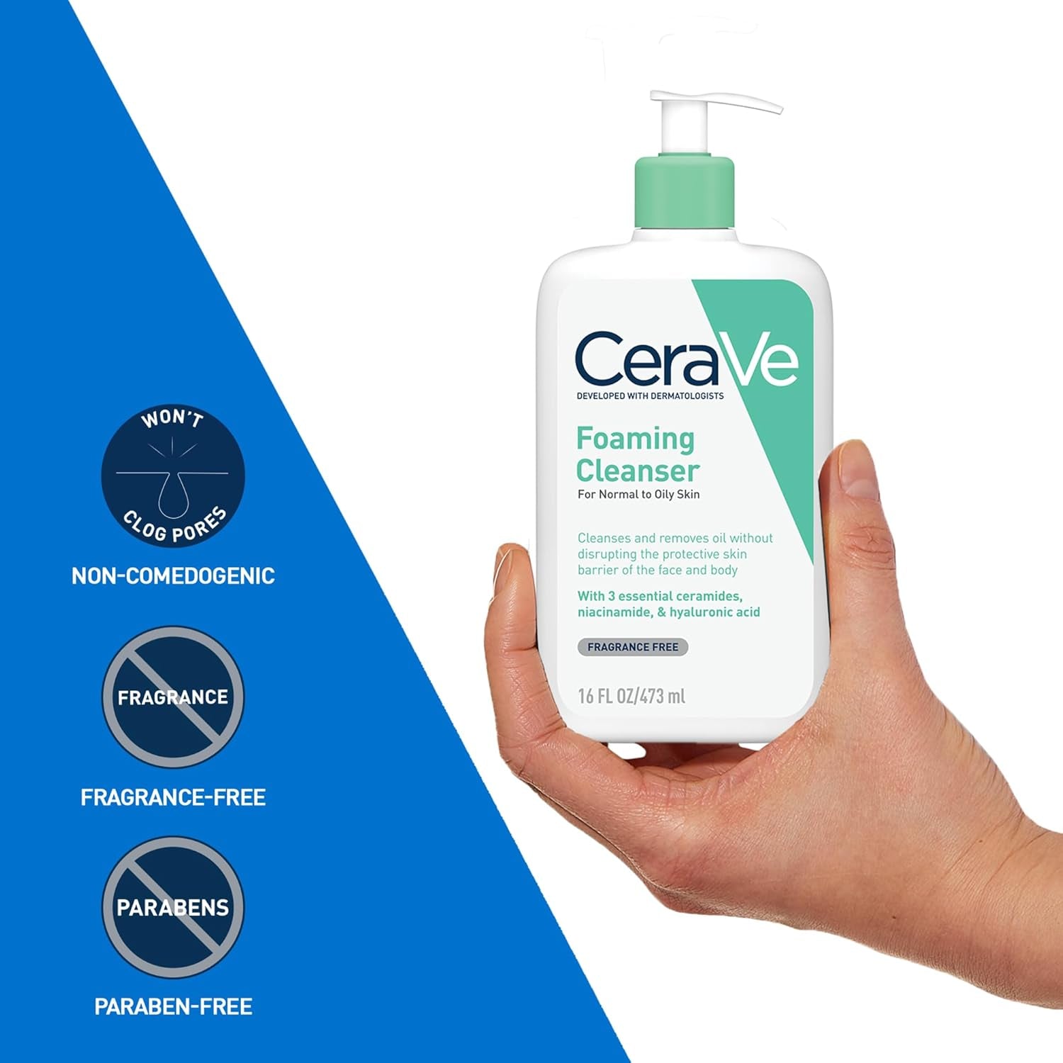 Cerave Foaming Cleanser Gel Face Wash 236Ml, Oil Control for rmal to Oily Skin, Removes Oil & Protects Skin Barrier, for Face + Body, Niacinamide + Ceramides, Fragrance Free