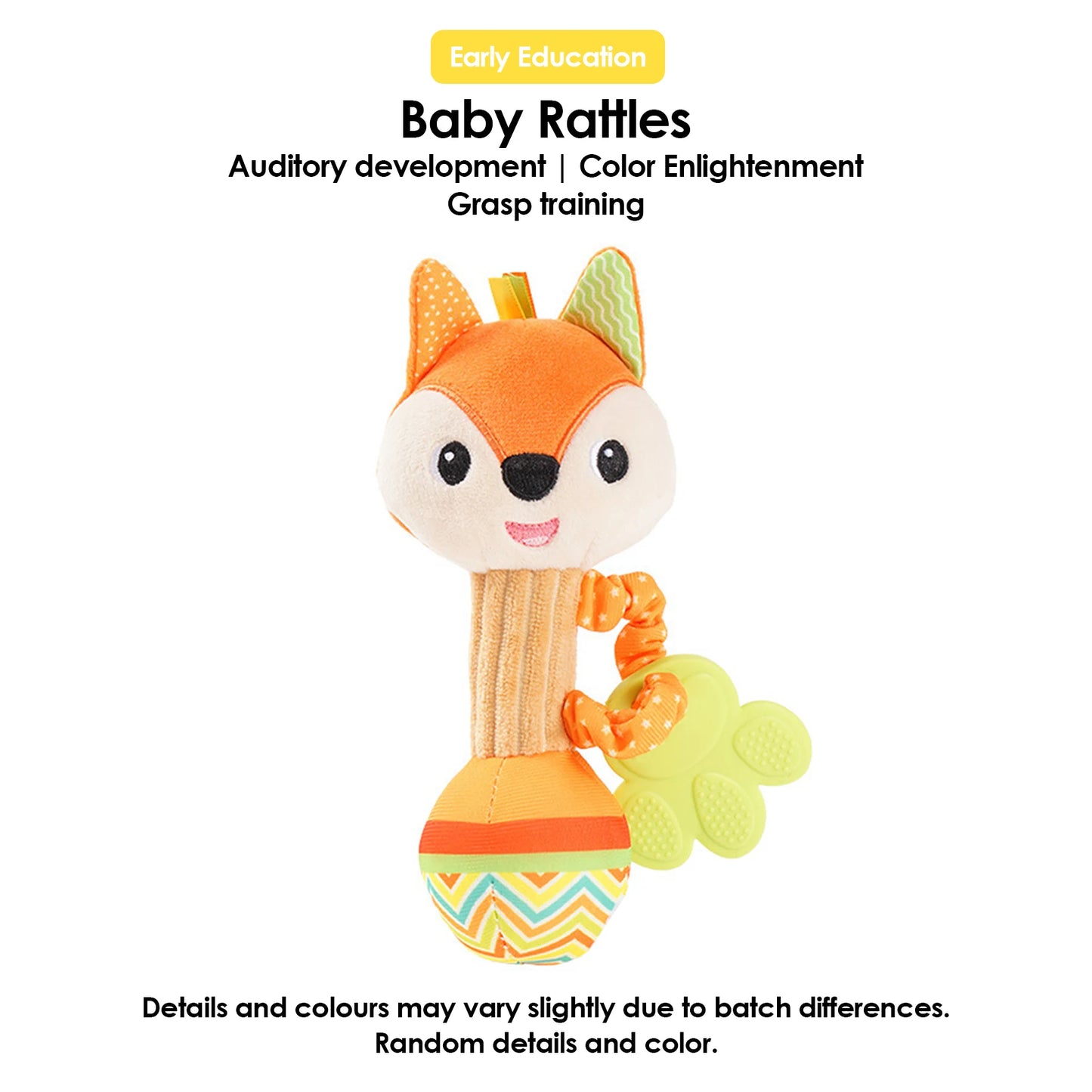 1Pcs 0-6 Months Dental Gum Hand Grip Plush Doll Can Bite Practice Grasping Parent Baby Interactive Puzzle Rattle Soothing Toy
