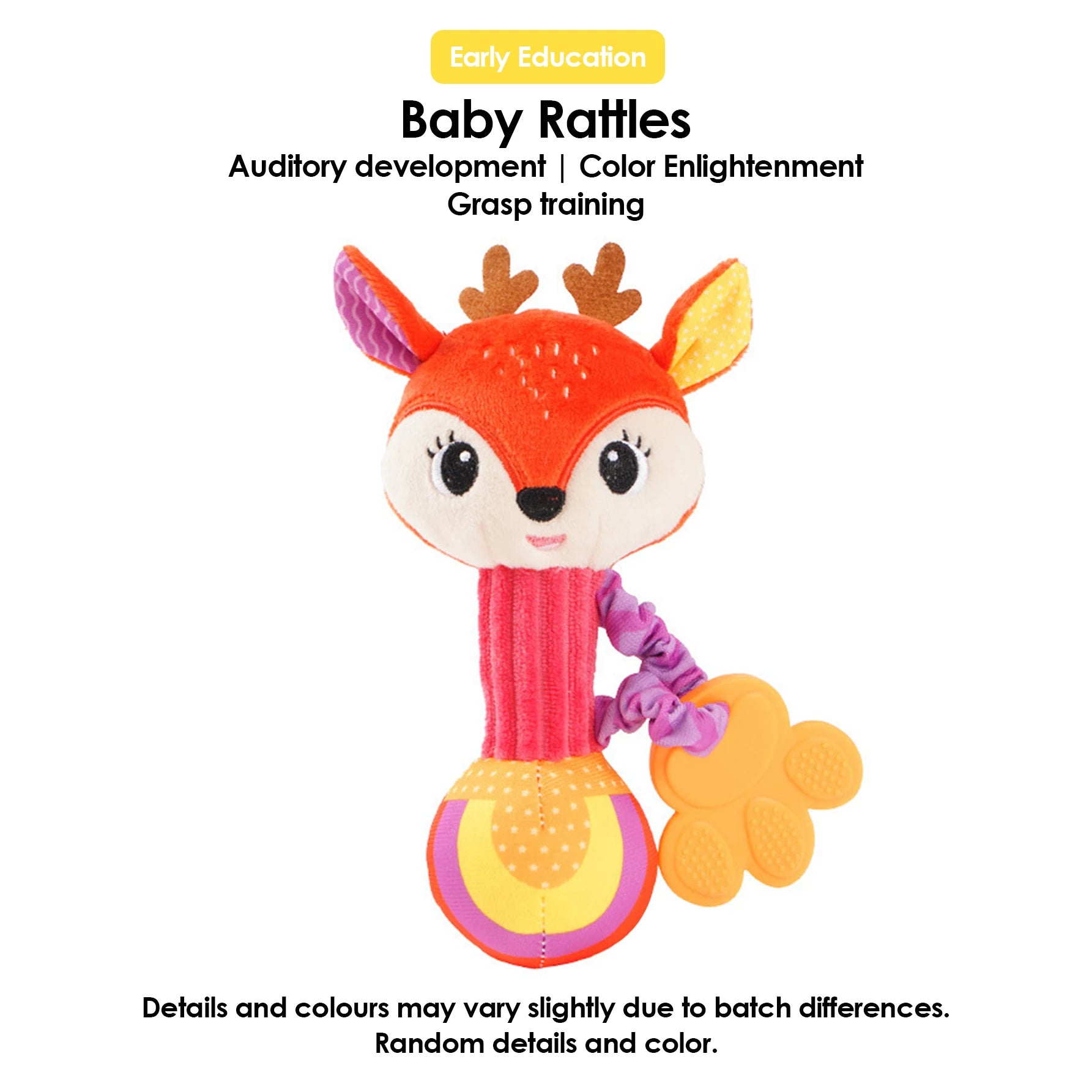 1Pcs 0-6 Months Dental Gum Hand Grip Plush Doll Can Bite Practice Grasping Parent Baby Interactive Puzzle Rattle Soothing Toy