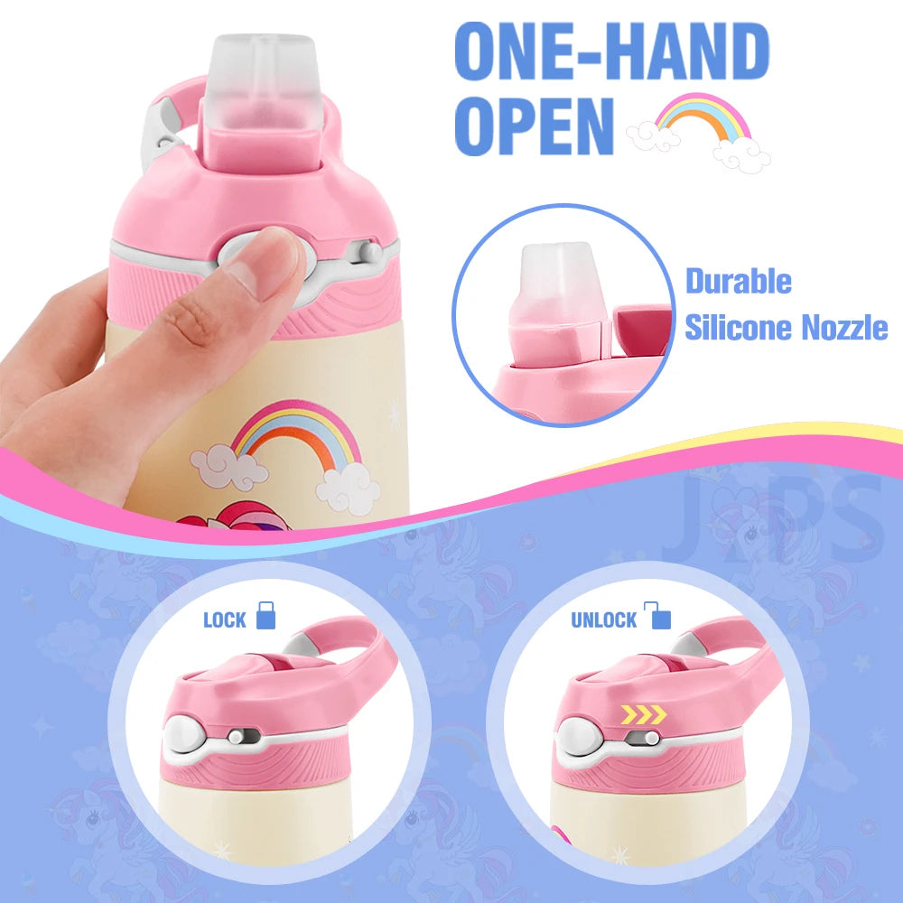 400ML Children Thermal Bottle Unicorn Water Bottle Keep Cold Water Bottle Portable Travel School Water Bottle for Kids Free BPA