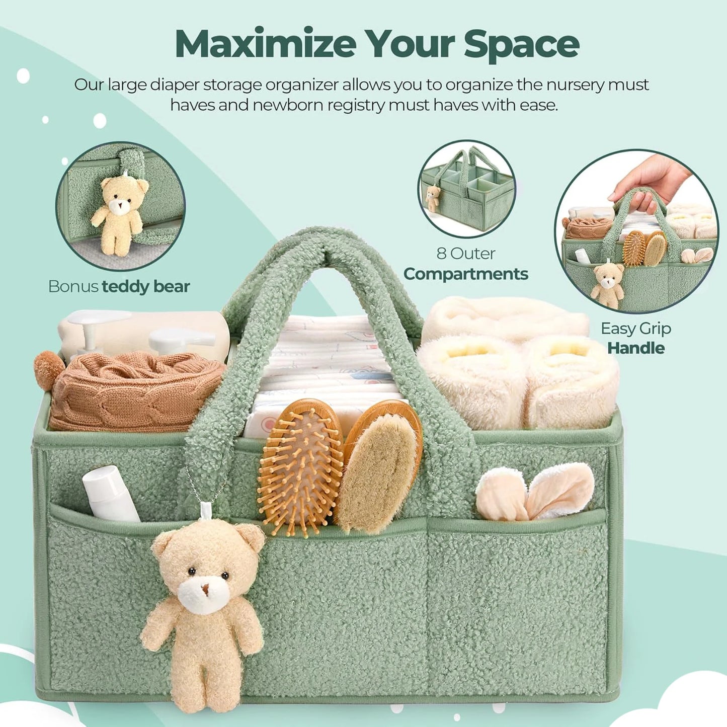Baby Diaper Caddy Organizer for Changing Table, Portable Nursery Storage Basket for Car, Baby Shower Gift
