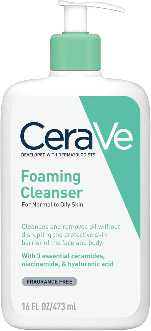 Cerave Foaming Cleanser Gel Face Wash 236Ml, Oil Control for rmal to Oily Skin, Removes Oil & Protects Skin Barrier, for Face + Body, Niacinamide + Ceramides, Fragrance Free