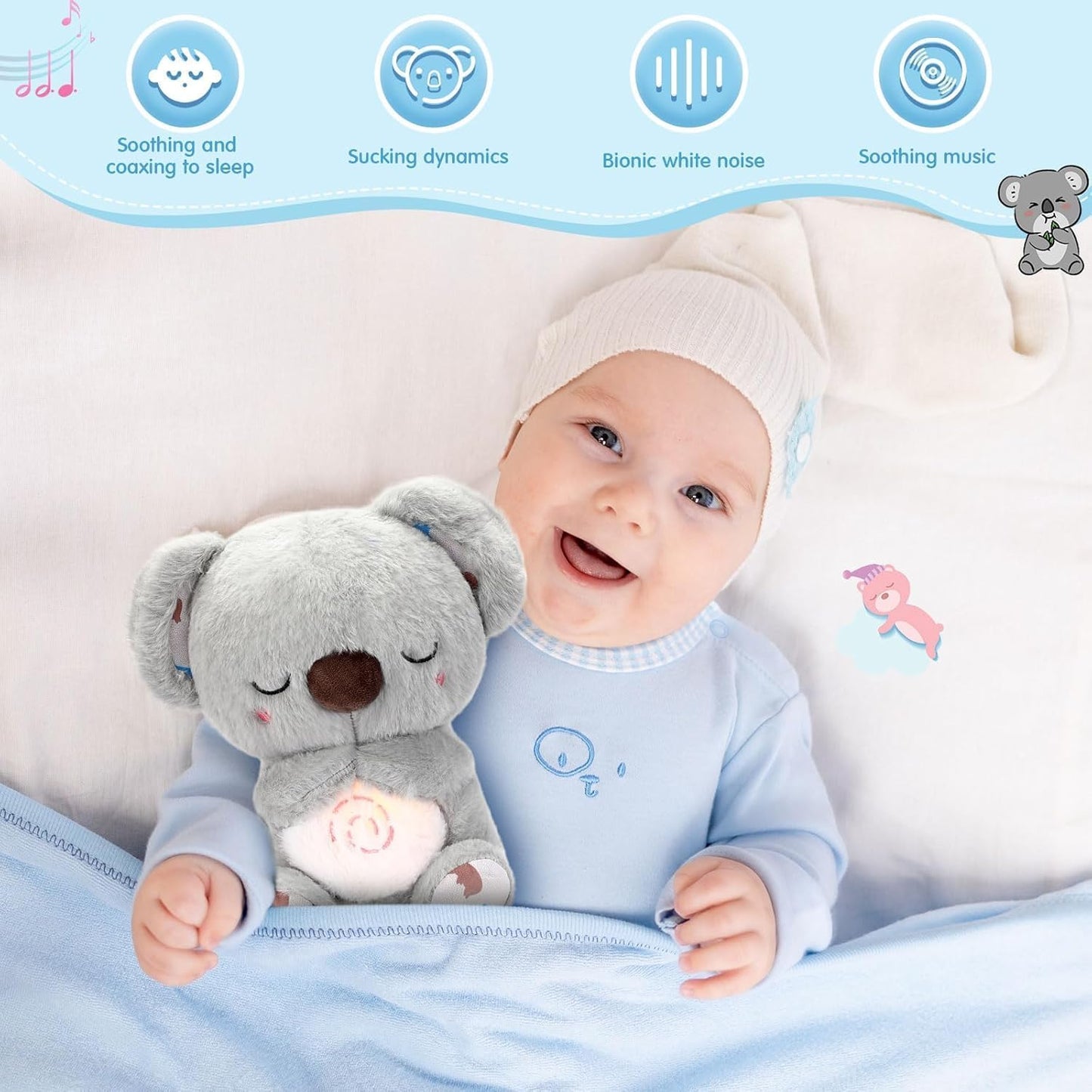 Baby Toy Soothe'N Snuggle Koala Bear Portable Plush Sound Machine with Music Lights & Breathing Motion for Newborns 0+ Months Baby Adult and Relaxation, Anxiety Relief