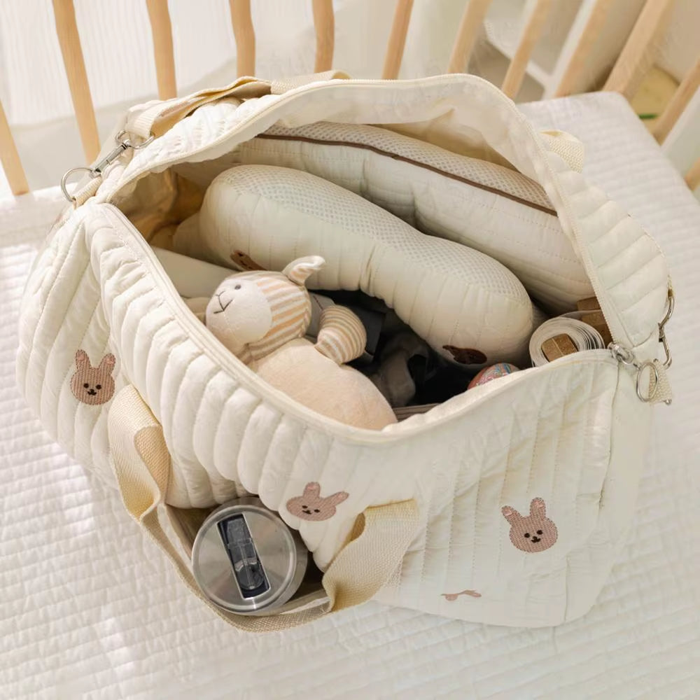 Baby Diaper Bag Embroidered Nappy Organizer Messenger Bag Cute Cartoon Shoulder Bag with Zipper Luggage Tote Bag for Travel