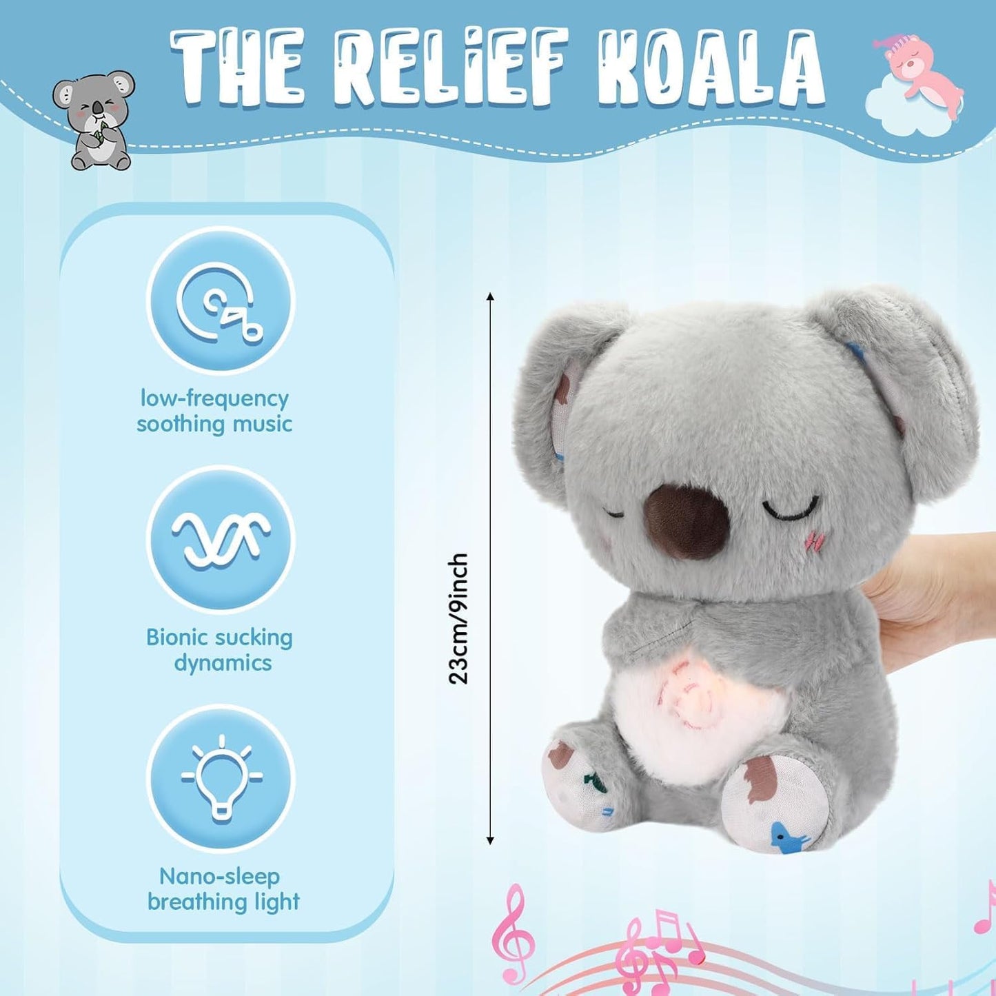 Baby Toy Soothe'N Snuggle Koala Bear Portable Plush Sound Machine with Music Lights & Breathing Motion for Newborns 0+ Months Baby Adult and Relaxation, Anxiety Relief
