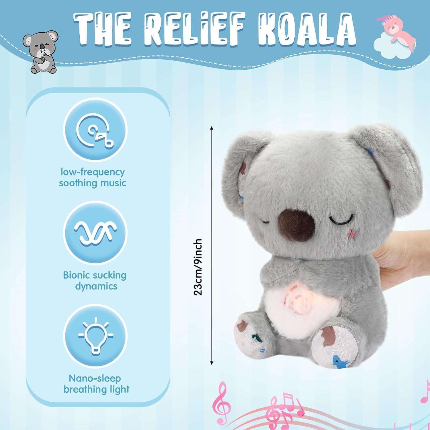 Baby Toy Soothe'N Snuggle Koala Bear Portable Plush Sound Machine with Music Lights & Breathing Motion for Newborns 0+ Months Baby Adult and Relaxation, Anxiety Relief